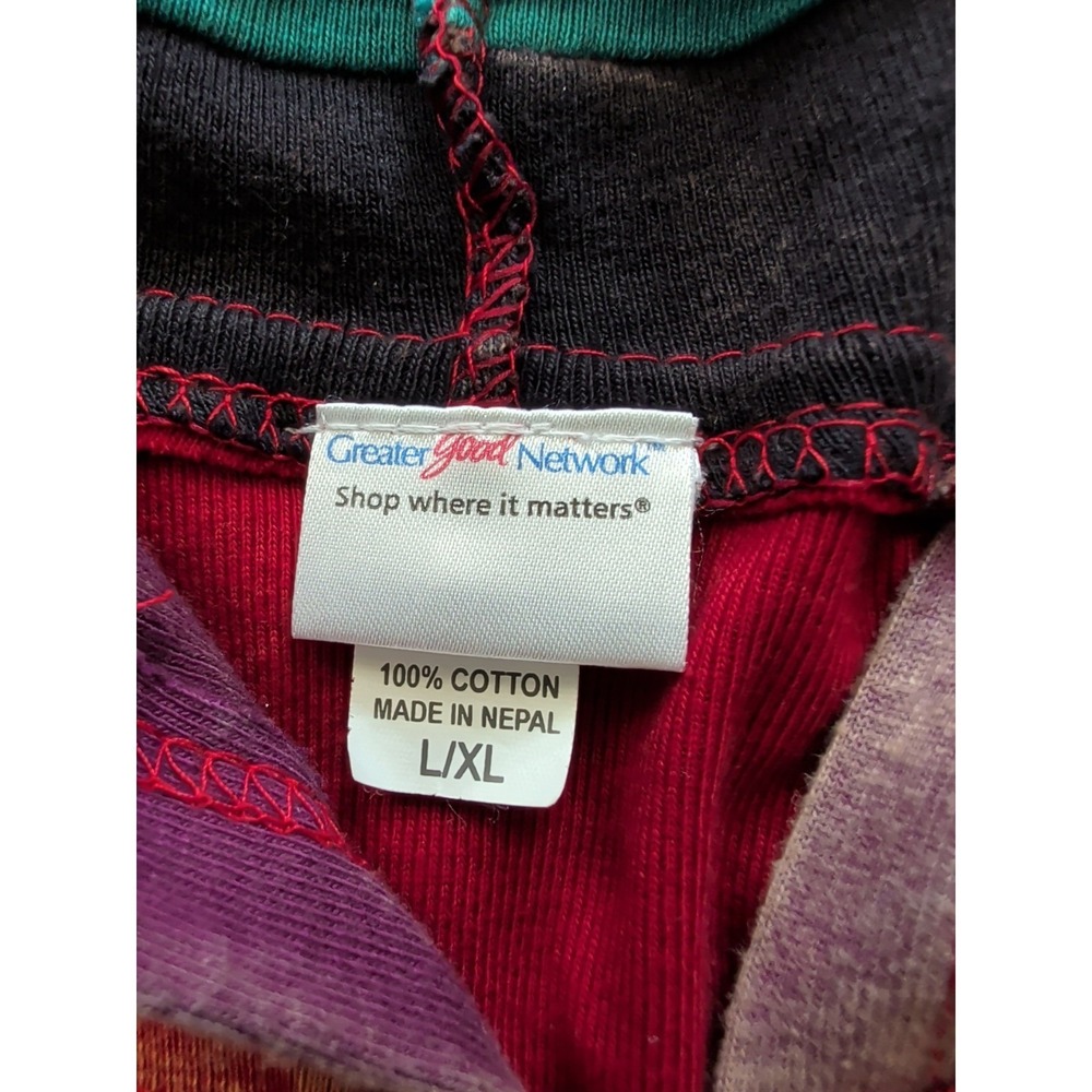 Greater Good Network Patchwork ZipUp Red Hoodie Indie Sleaze Y2K Sun Tribal L/XL - Picture 5 of 11